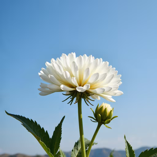 White Dahlia Against Blue Sky