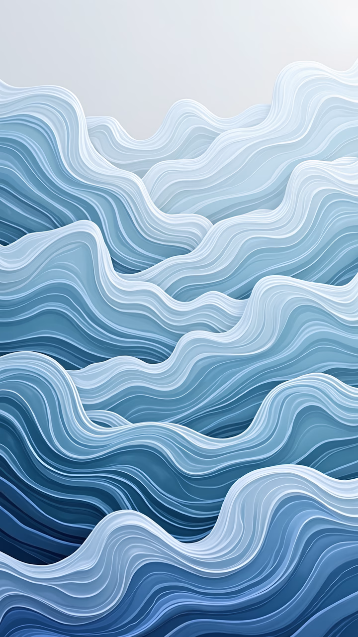 Abstract waves in shades of blue, minimalist design, serene atmosphere