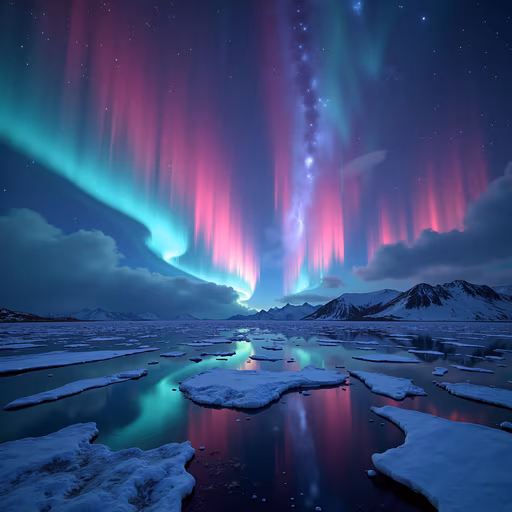 Aurora Borealis Over Ice