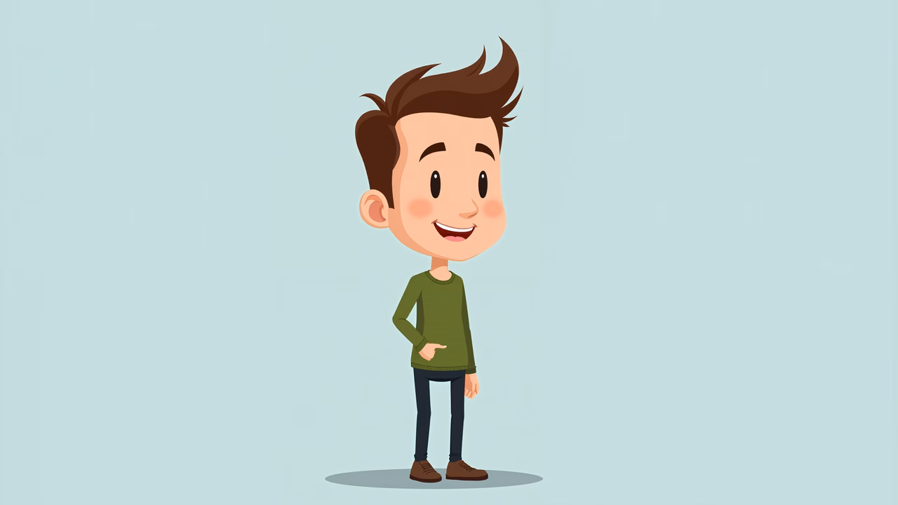 A happy cartoon boy in a green sweater, perfect for children's illustrations.