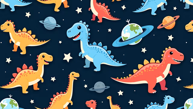 Cartoon Dinosaurs in Space