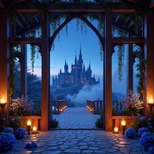 Castle View Through an Arched Gateway
