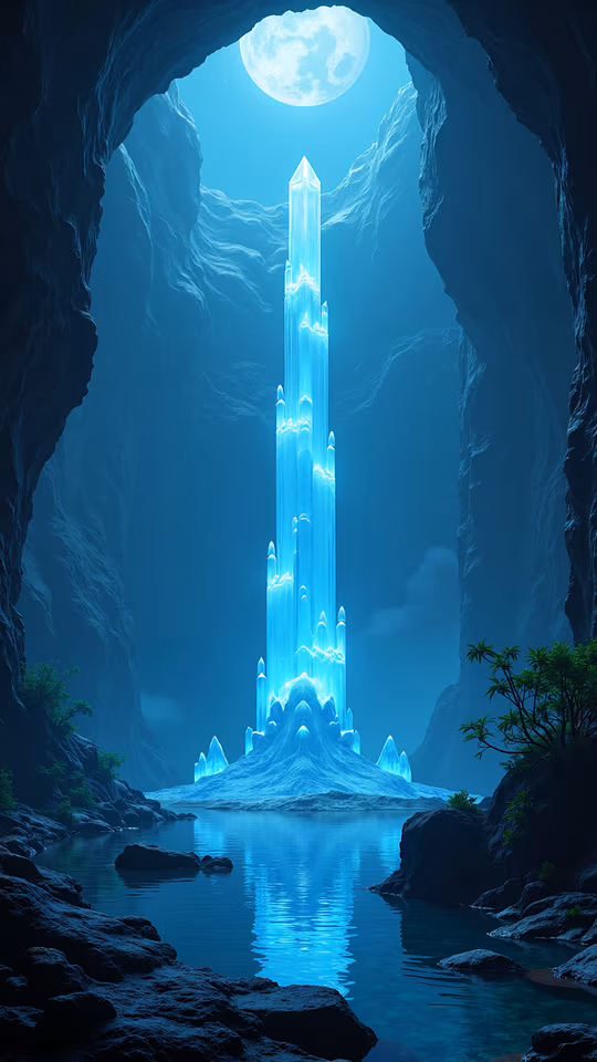 Crystal Tower in Moonlit Cave