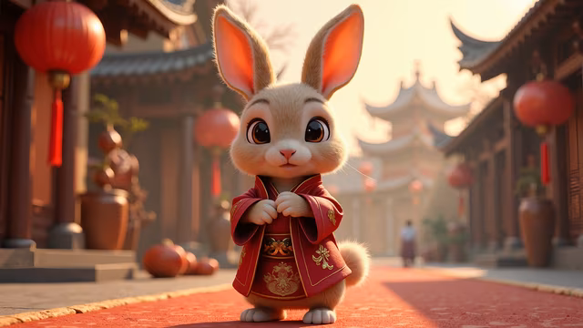 Cute Rabbit in Traditional Chinese Robe