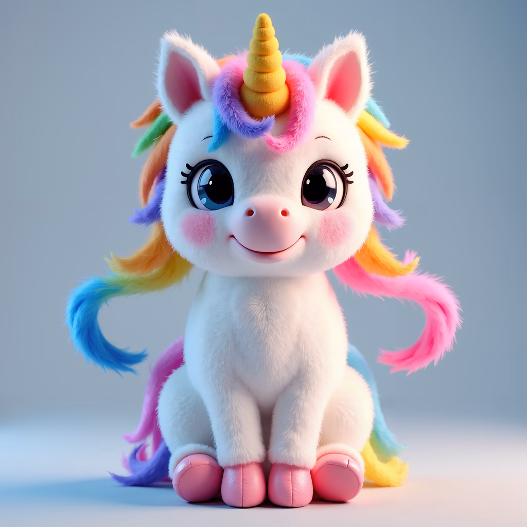 A delightful, colorful illustration of a smiling unicorn.