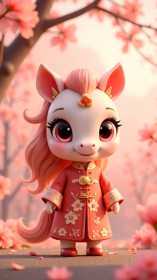 Cute Unicorn in Traditional Chinese Dress