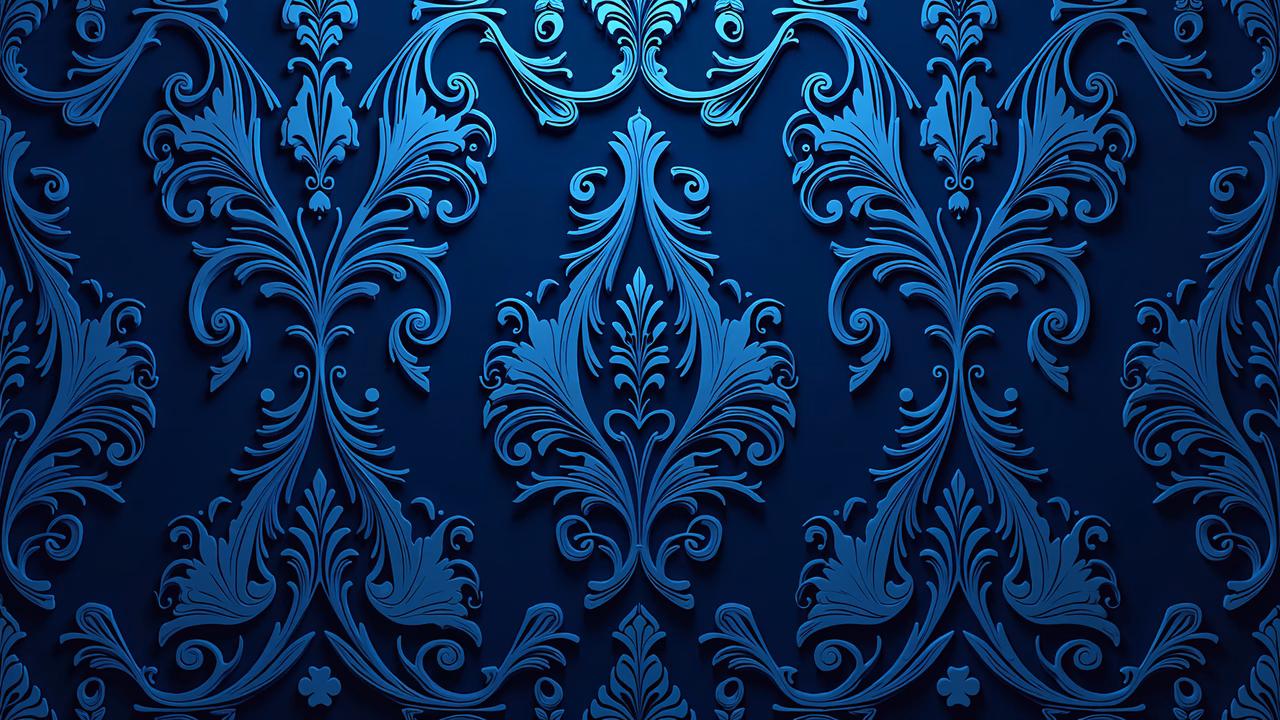 Elegant blue ornamental pattern on a deep navy background, perfect for sophisticated decor.
