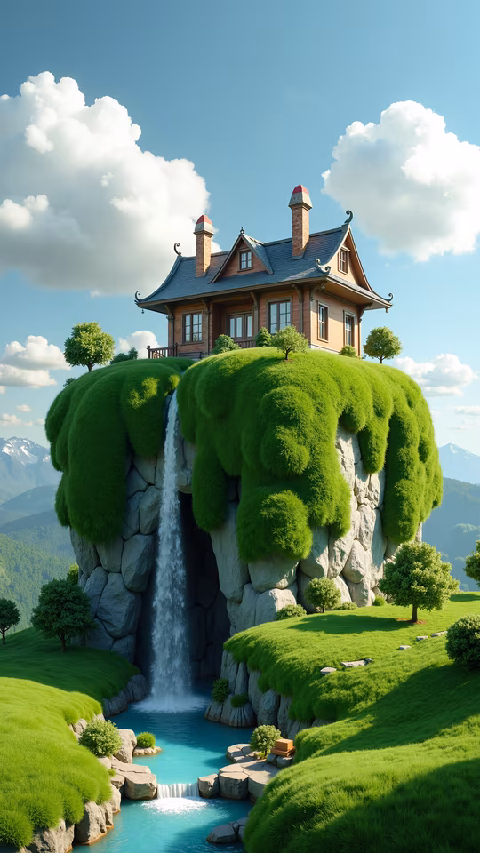 Fairy Tale House on a Green Cliff
