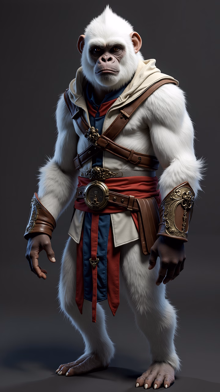 A fierce, armored monkey ready for battle, blending fantasy and medieval aesthetics.