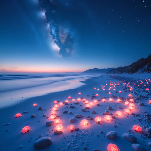 Glowing Roses on the Beach