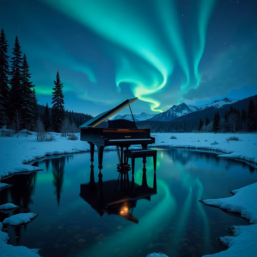 Grand Piano Under the Northern Lights
