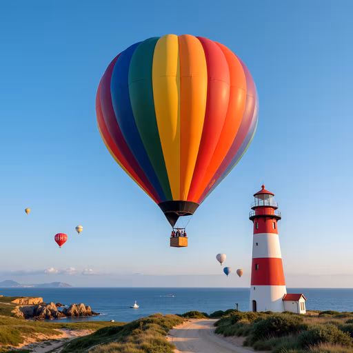 Hot Air Balloon Over Lighthouse
