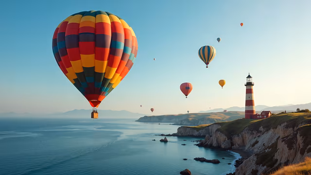 Hot Air Balloons Over Coastal Cliffs