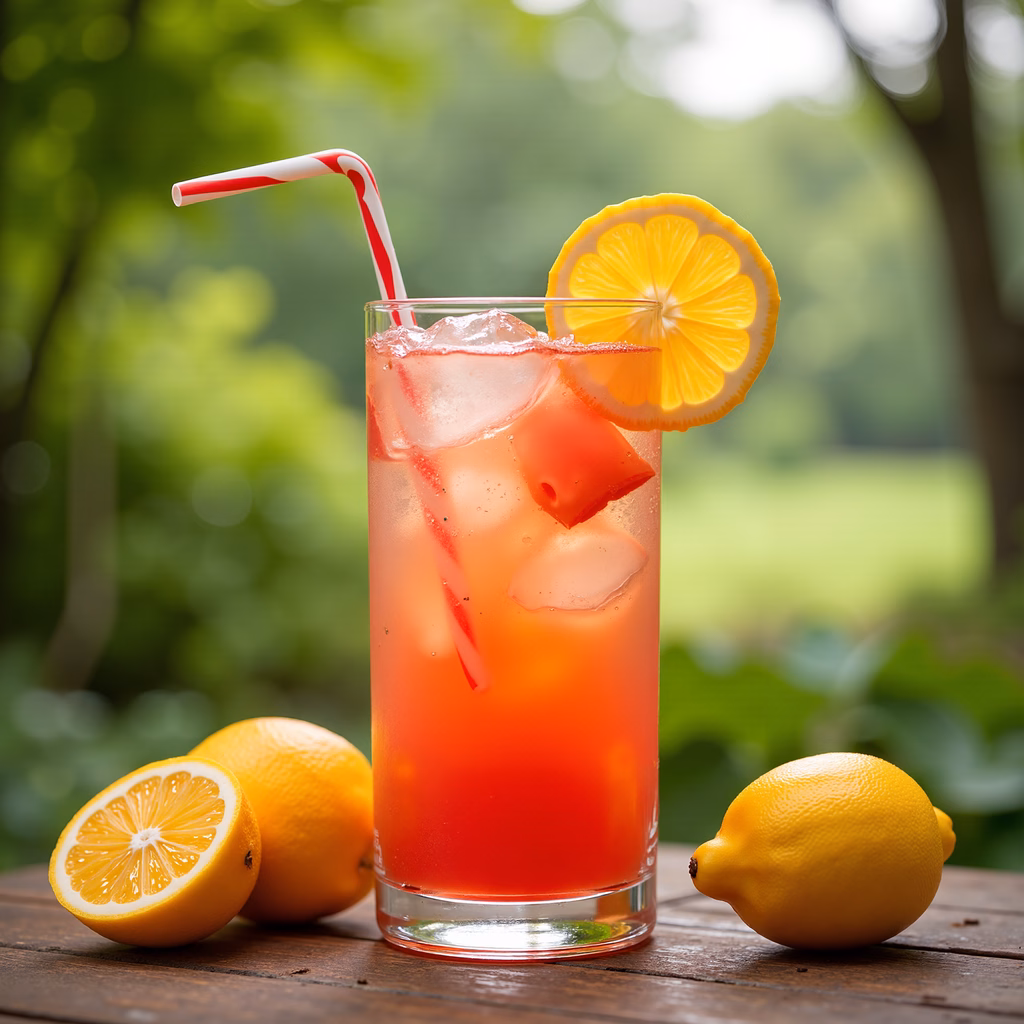 Refreshing lemonade with fresh lemons in a sunny outdoor setting.
