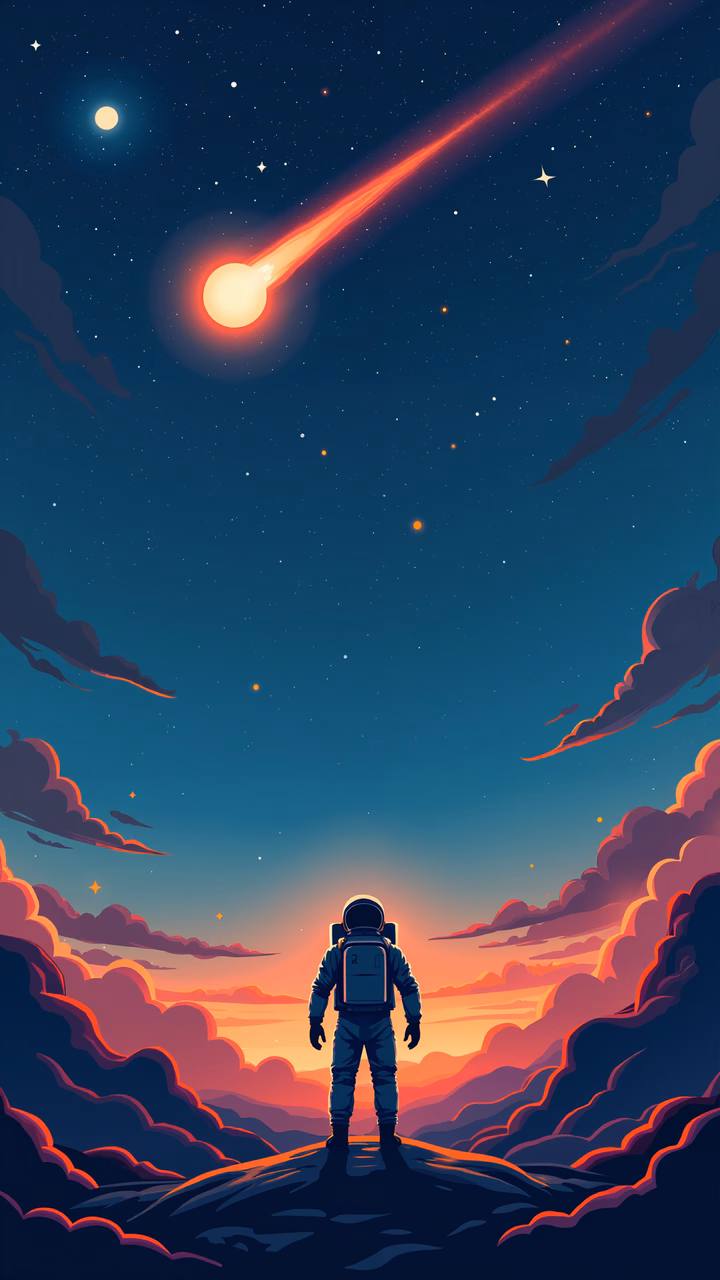 Astronaut encounters a meteorite in a stunning space scene.