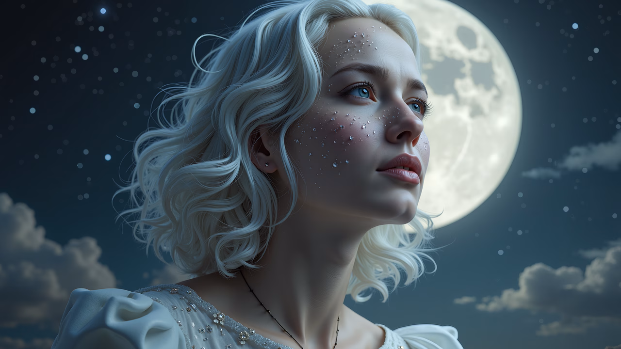 Elegant celestial portrait under the moonlight.
