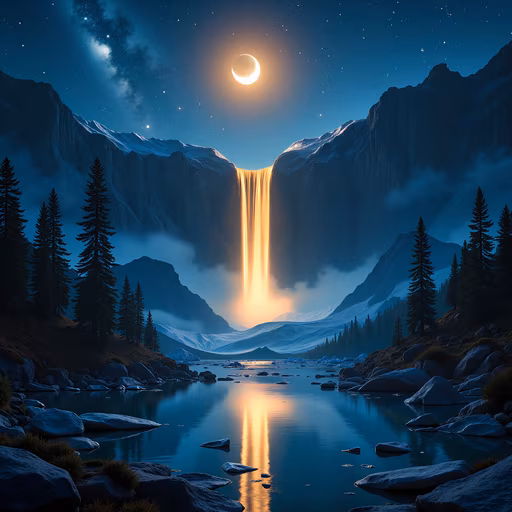 Moonlit Waterfall Illustration