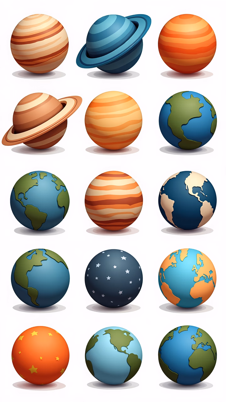 A set of colorful, stylized planetary icons perfect for space-themed projects.