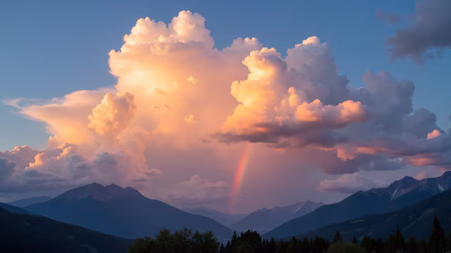 Rainbow Clouds Over Mountains