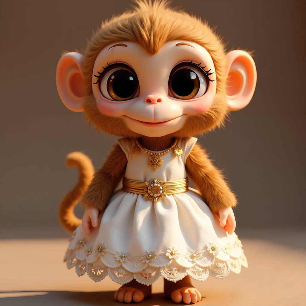 A regal monkey in a white gown, perfect for children's art and fantasy themes.