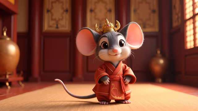 Royal Mouse in Red Kimono