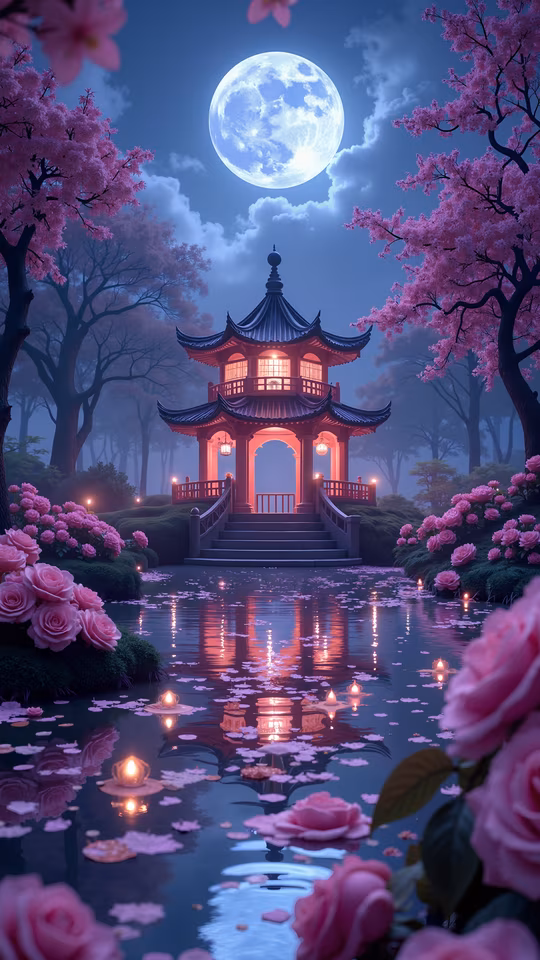 Serene Pagoda Moonlit