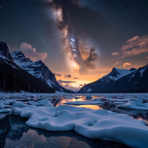 Snowy Lake Under the Milky Way