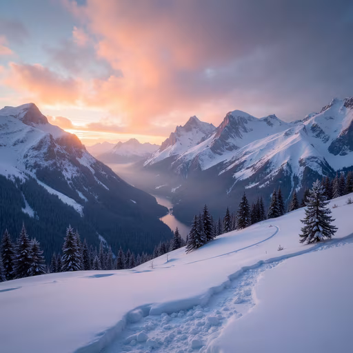 Snowy Mountain Sunset