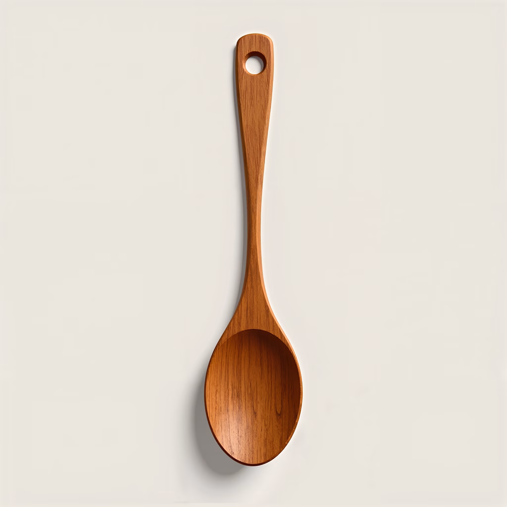 Simple wooden spoon illustration with warm tones and minimalistic design.