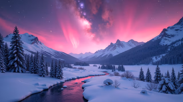 Aurora Over Snowy Mountains