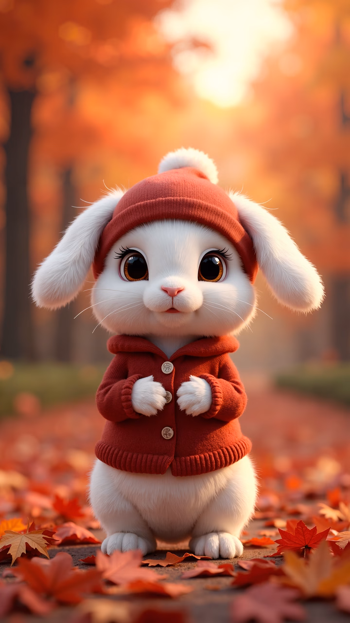 Cute bunny in autumn attire, warm and cozy atmosphere
