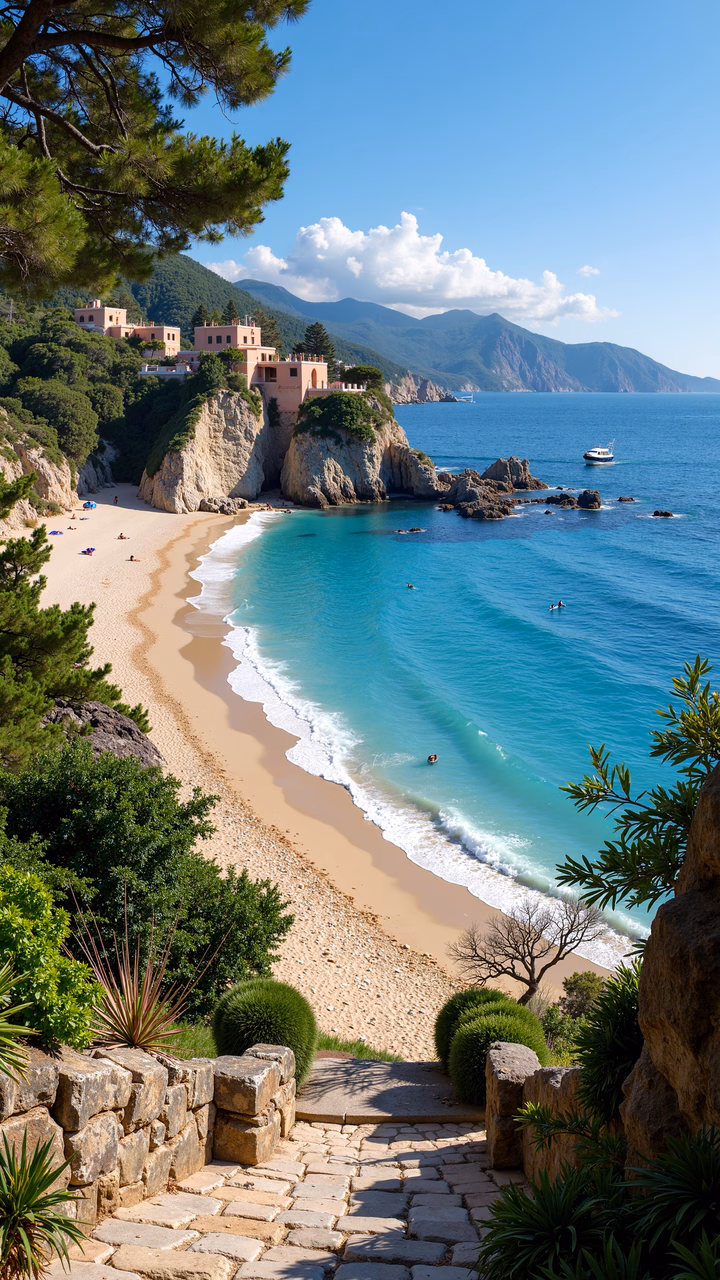 Golden sands meet turquoise waters in a tranquil coastal retreat.