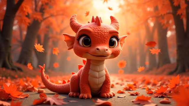 Cute Dragon in Autumn Forest