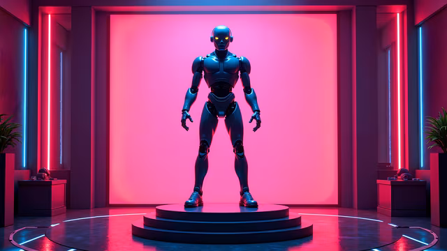 Cyborg Statue in Neon Light