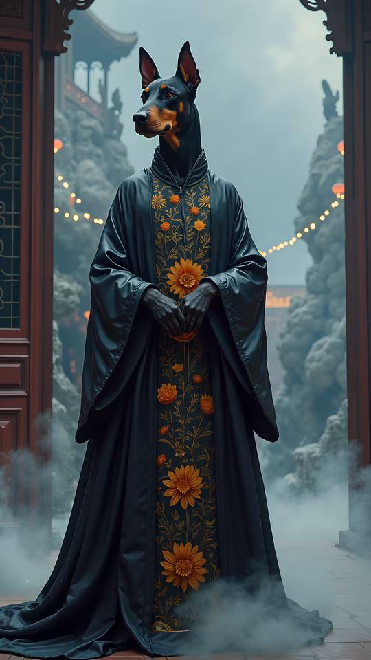 Doberman in Robe