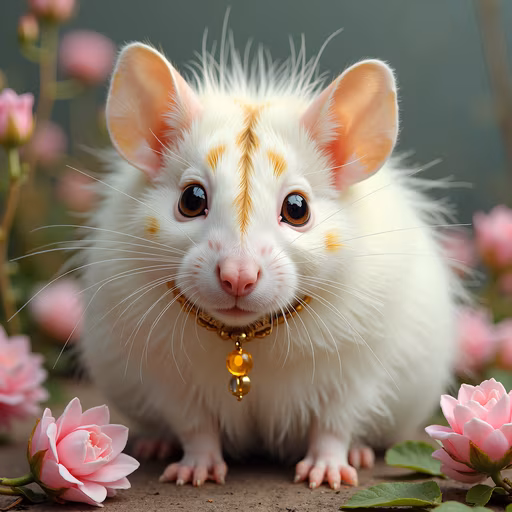 Fluffy Rat with Pink Flowers