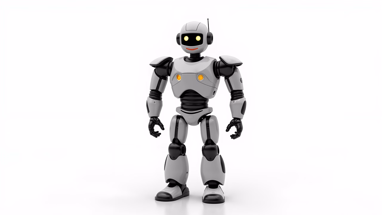 A charming robotic companion with a friendly demeanor and sleek design.