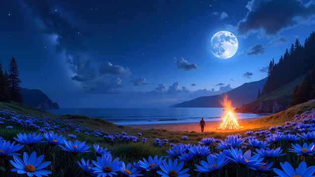 Moonlit Beach Bonfire