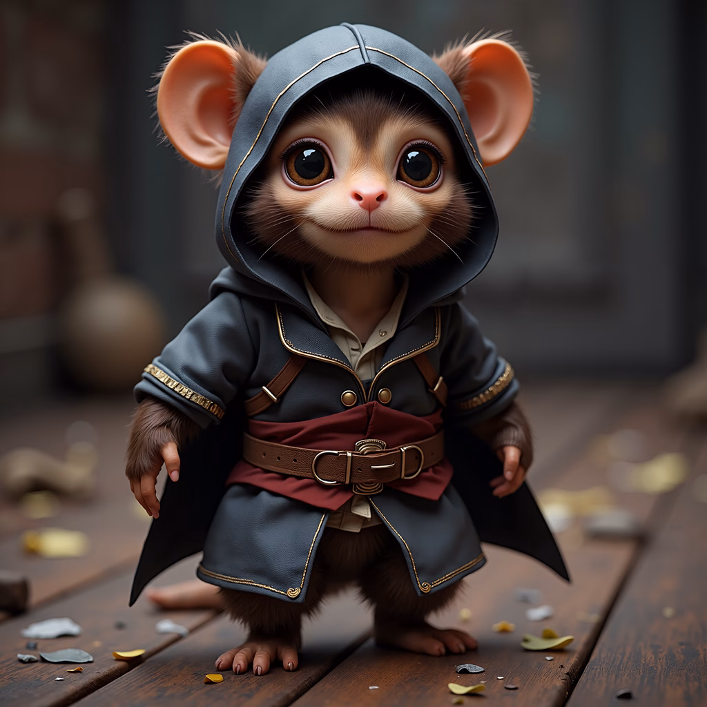 A cute mouse dressed as a knight in a medieval fantasy setting.