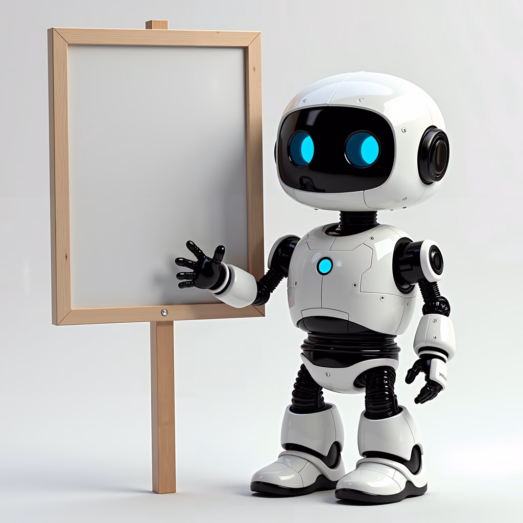 A robot artist with a blank canvas, ready to inspire creativity.