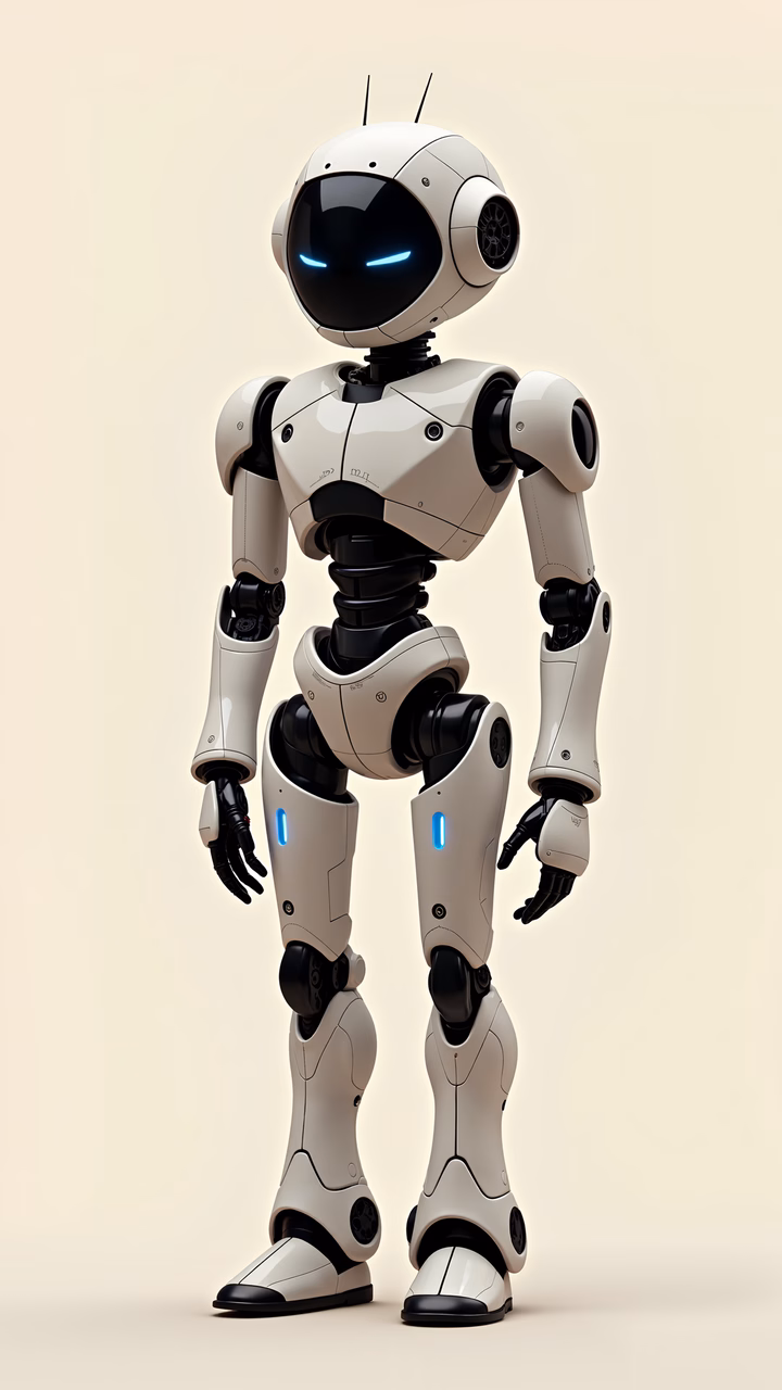 Sleek, futuristic humanoid robot with glowing blue accents.