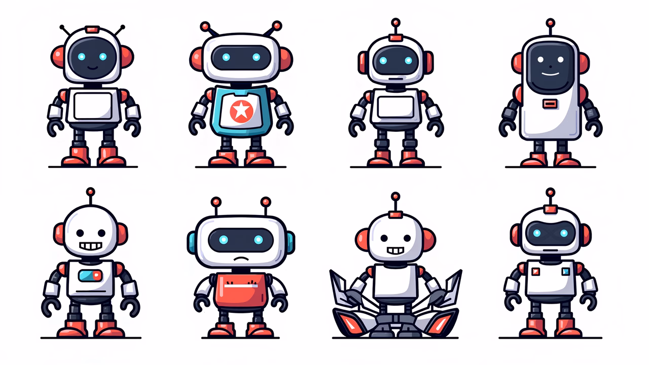 Illustration of robots expressing different emotions in a simple and expressive style.