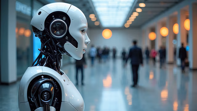 Robot in a Modern Hallway