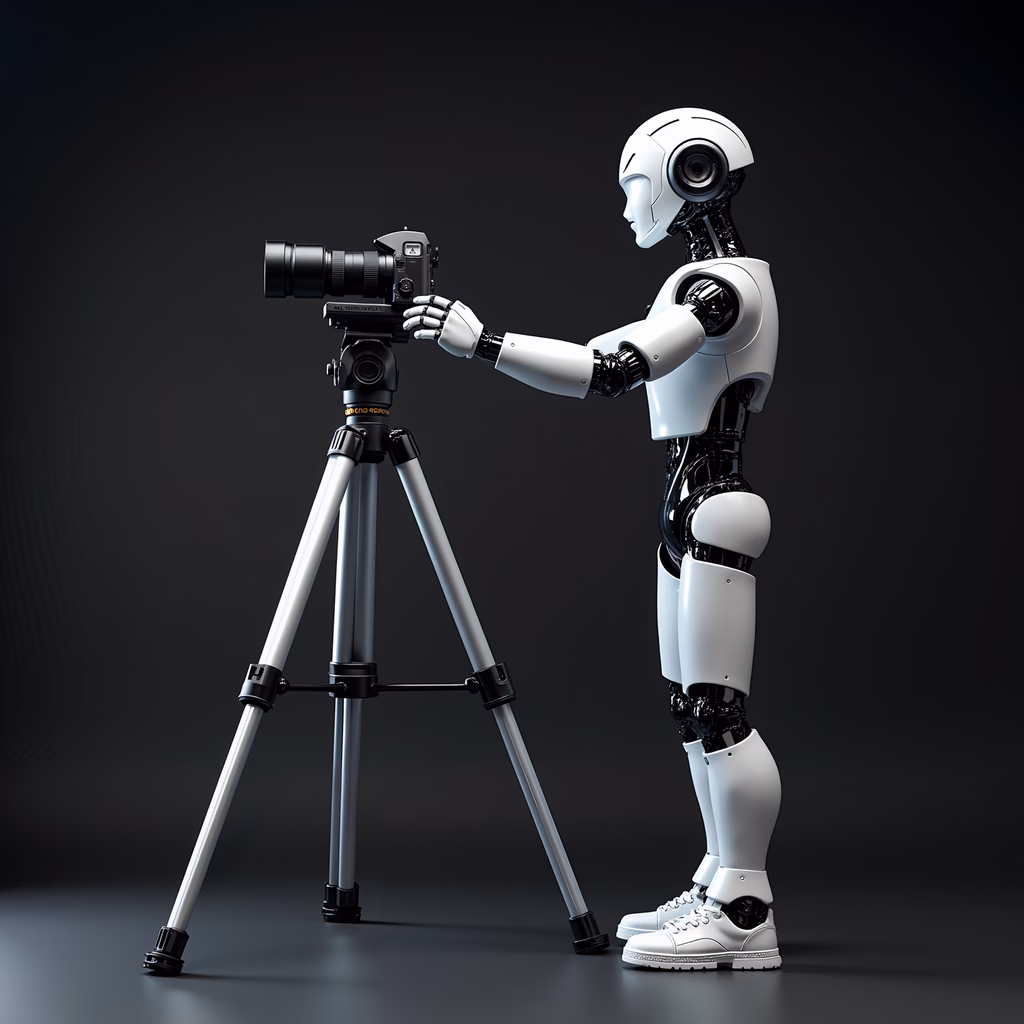 A robotic photographer capturing the future with precision and style.