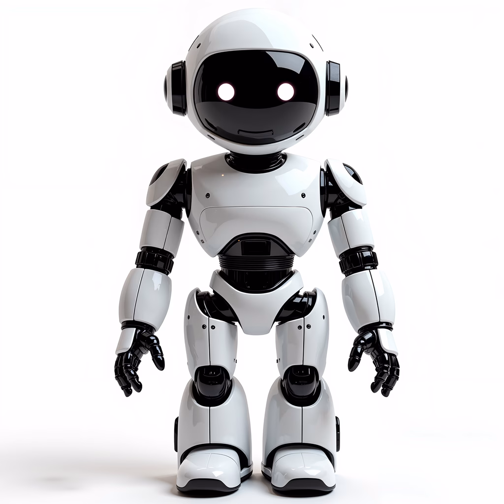 A futuristic, humanoid robot with a sleek design and expressive eyes.