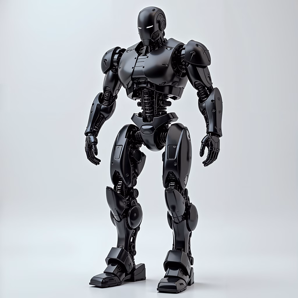 A menacing black robotic soldier with a sleek, futuristic design.