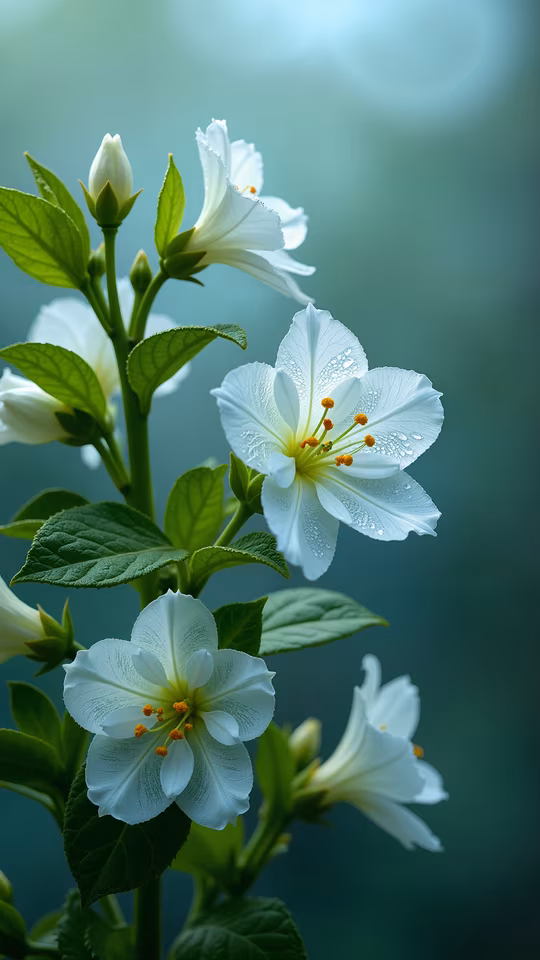 White Flowers in Dew