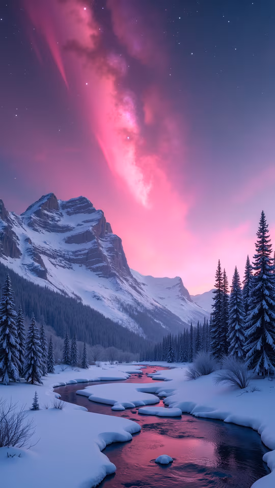 Aurora Over Snowy Mountains