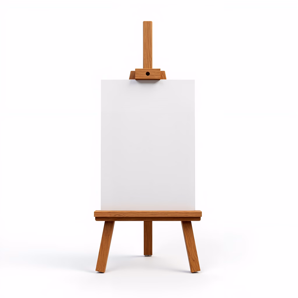 Minimalist illustration of a wooden easel with a blank canvas, emphasizing creativity and simplicity.