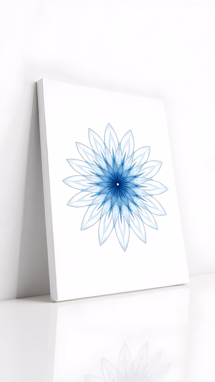 Geometric blue flower illustration on white background